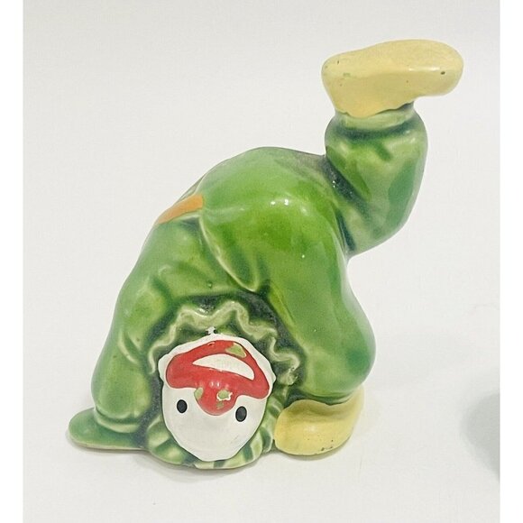 2 Vintage Tumbling Circus Clowns Ceramic Miniature Japan MCM Green Blue 2.25” - Picture 3 of 9